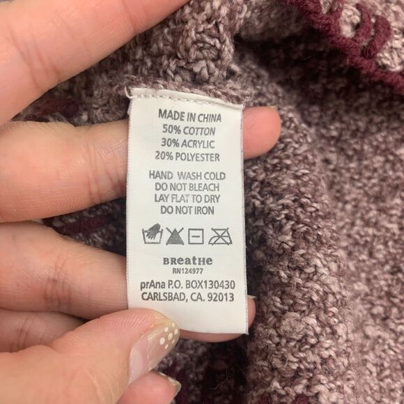 Prana Crochet Trim Sweater Womens S Raisin Stitch Tassle Cotton Tweed Scoop Neck - Picture 9 of 13